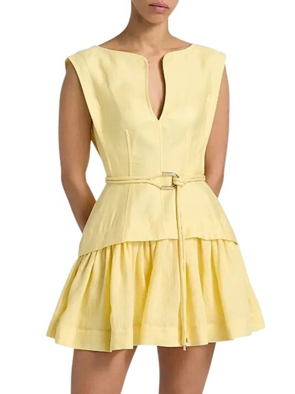Acler Remly Mini Dress in Lemon Sorbet 8 Womens Belted Linen - Picture 3 of 16